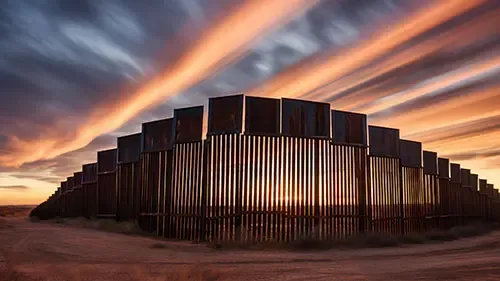 Stylized photo of Smart Wall near sunset.